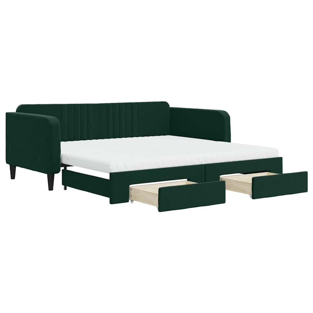 vidaXL Sofá-cama c/ gavetão e gavetas 100x200 cm veludo verde-escuro
