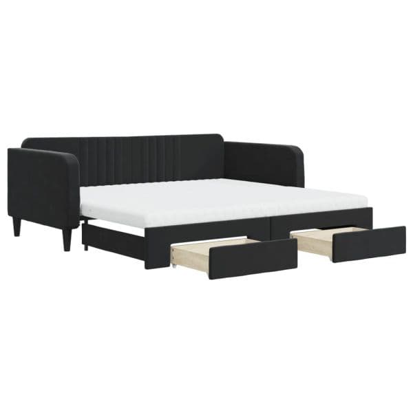 vidaXL Sofá-cama com Gavetão e Gavetas 100x200 cm Veludo Preto - 2217809393