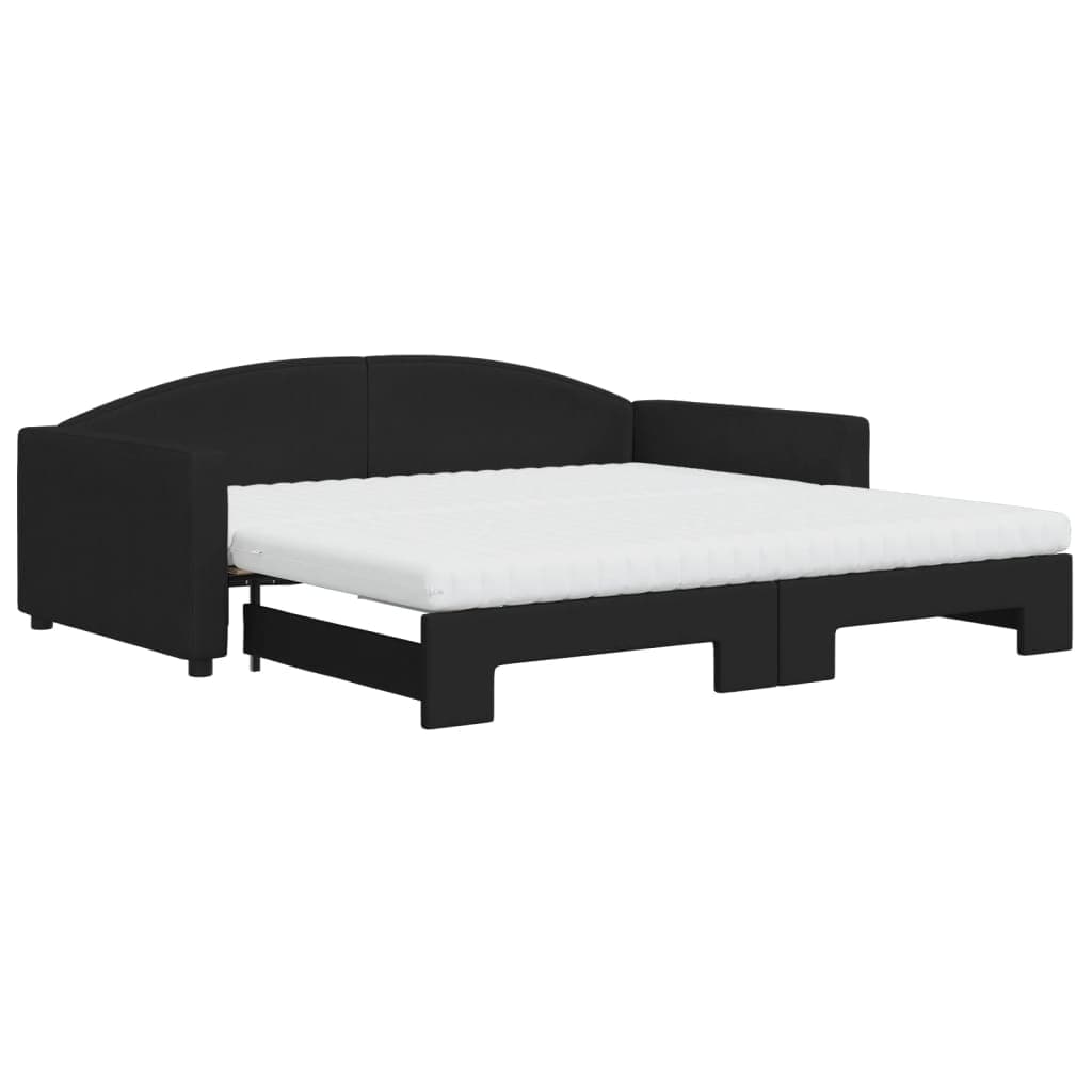vidaXL Sofá-cama com gavetão e colchões 100x200 cm tecido preto
