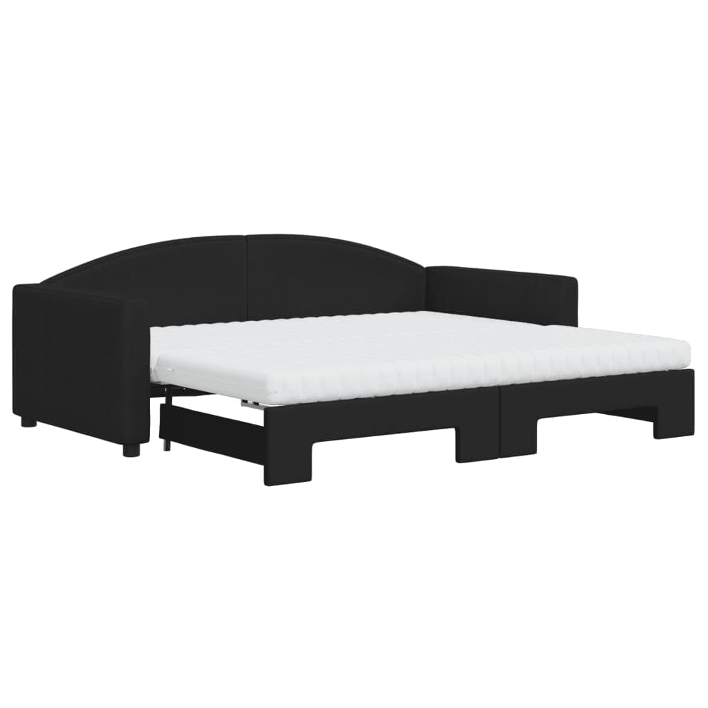 vidaXL Sofá-cama com gavetão e colchões 90x190 cm tecido preto
