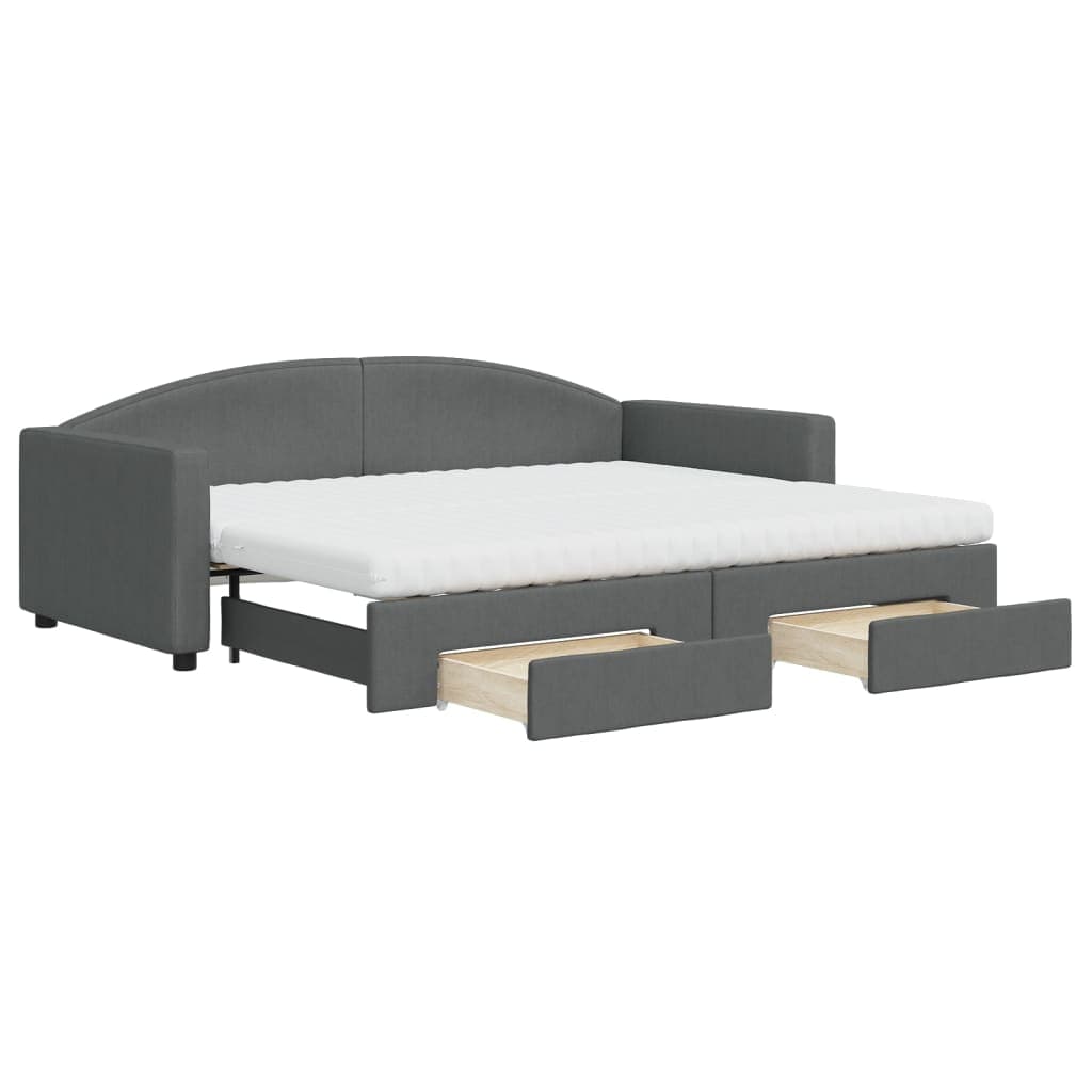 vidaXL Sofá-cama c/ gavetão e gavetas 90x200 cm tecido cinzento-escuro