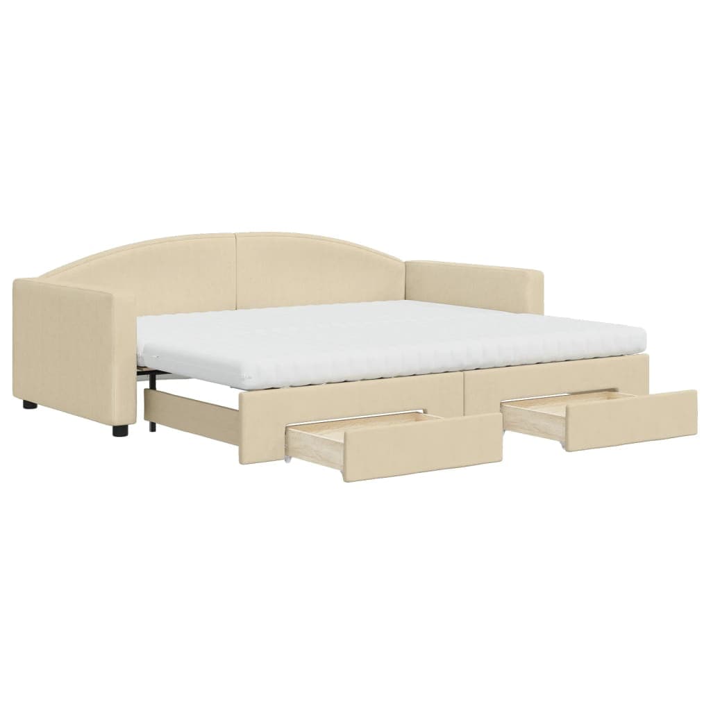 vidaXL Sofá-cama com gavetão e gavetas 90x200 cm tecido cor creme