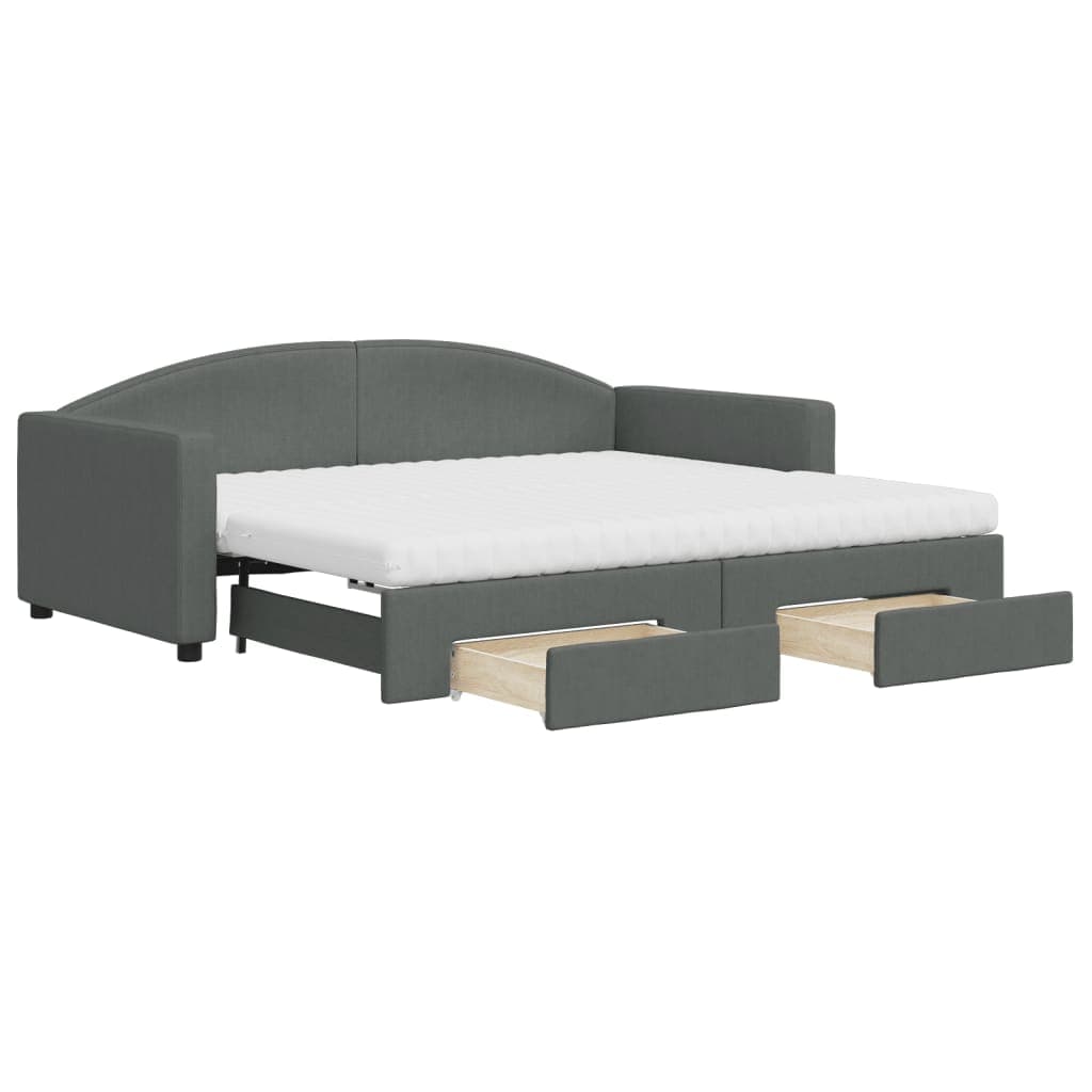 vidaXL Sofá-cama c/ gavetão e gavetas 90x190 cm tecido cinzento-escuro