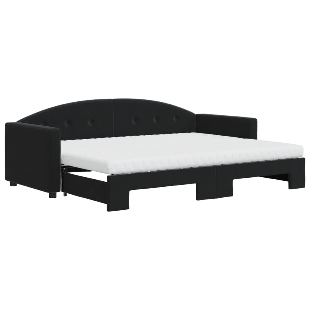 vidaXL Sofá-cama com Gavetão e Colchões 80x200 cm Veludo Preto - 3598885376