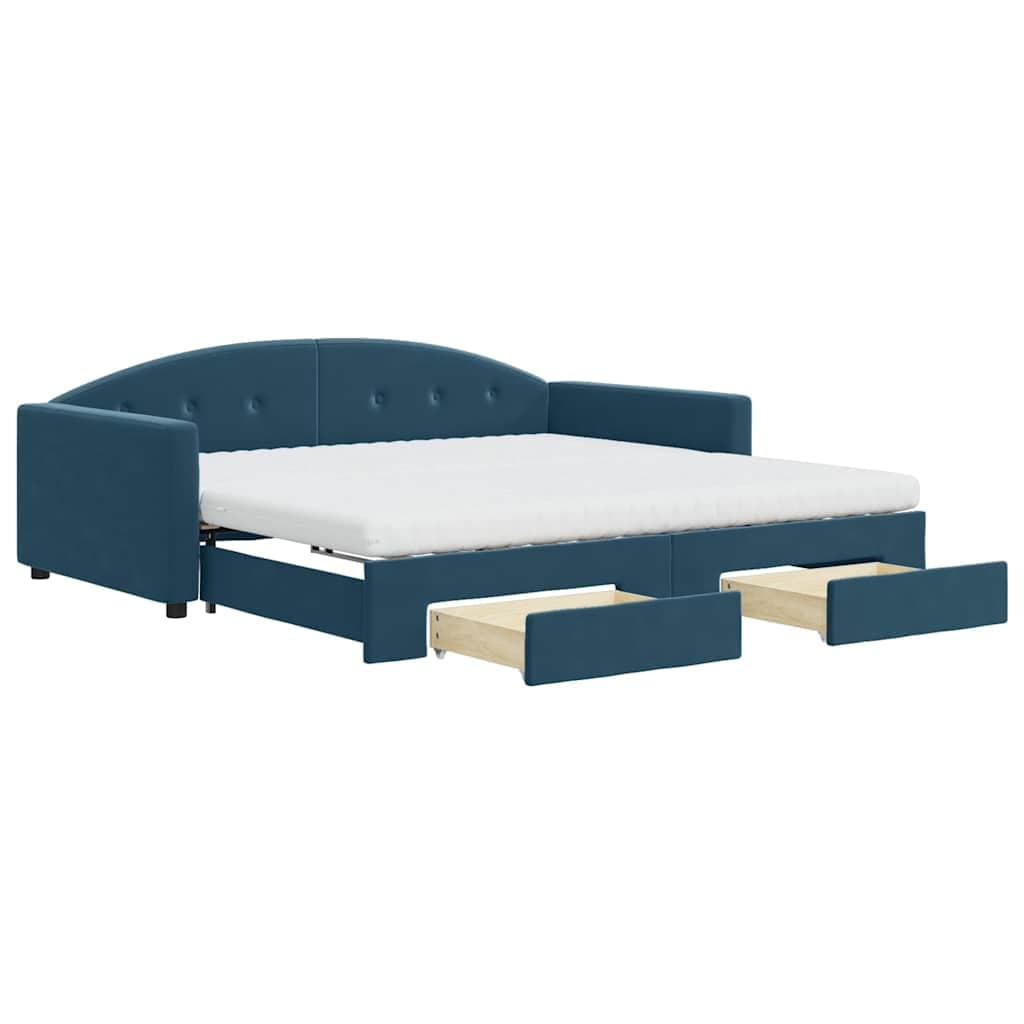 vidaXL Sofá-cama com Gavetão e Gavetas 100x200 cm Veludo Azul - 1009225677