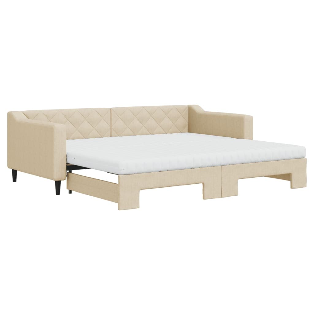 vidaXL Sofá-cama c/ gavetão e colchões 90x200 cm tecido cor creme