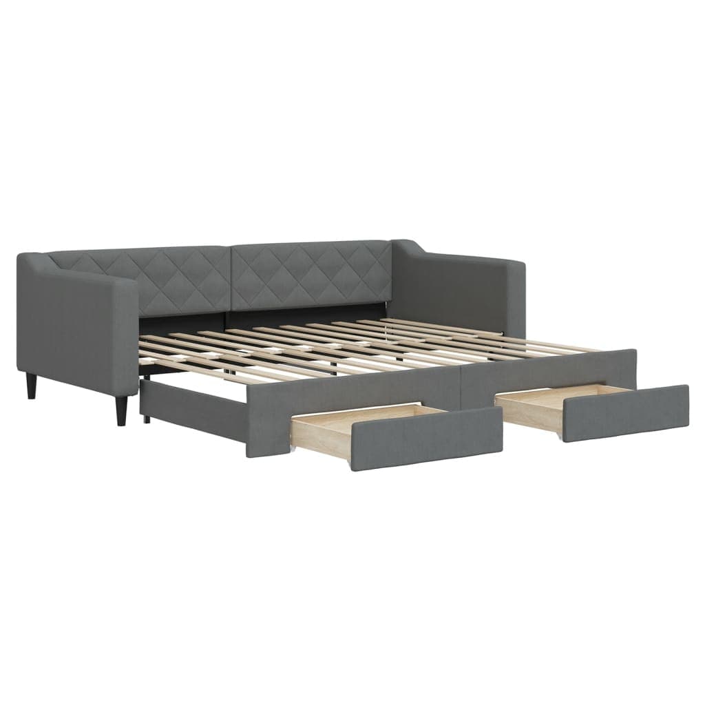 vidaXL Sofá-cama c/ gavetão e gavetas 90x200 cm tecido cinzento-escuro