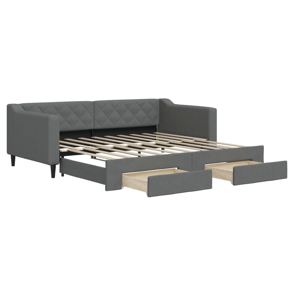 vidaXL Sofá-cama c/ gavetão e gavetas 90x190 cm tecido cinzento-escuro