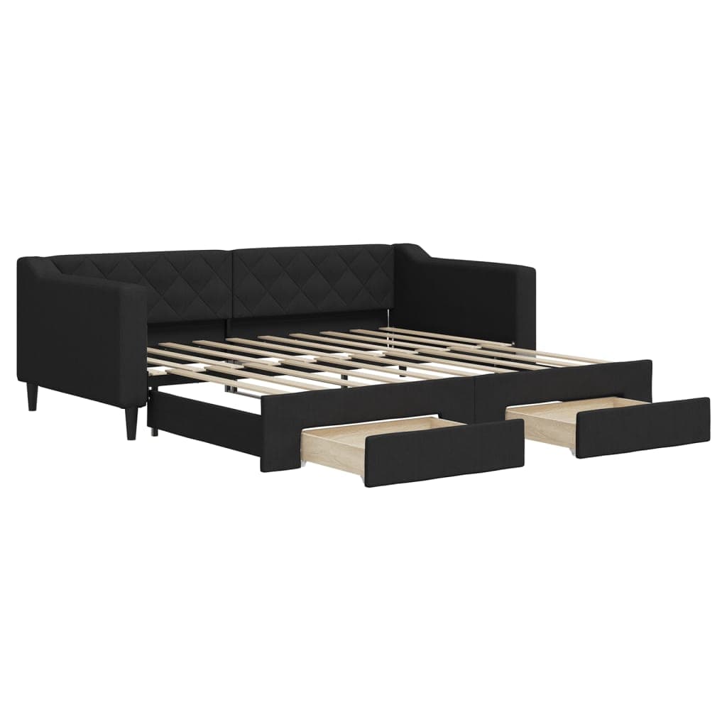 vidaXL Sofá-cama com gavetão e gavetas 90x190 cm tecido preto