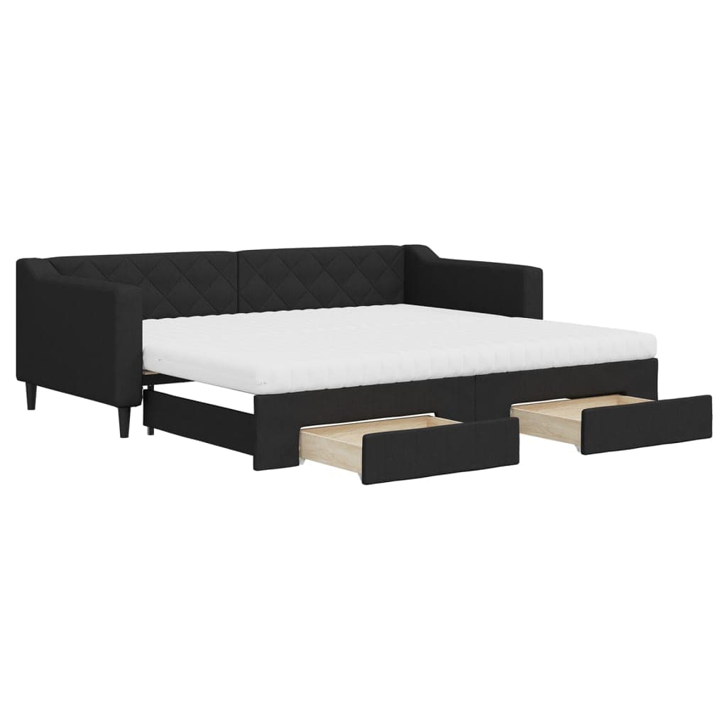 vidaXL Sofá-cama com gavetão e gavetas 90x200 cm tecido preto