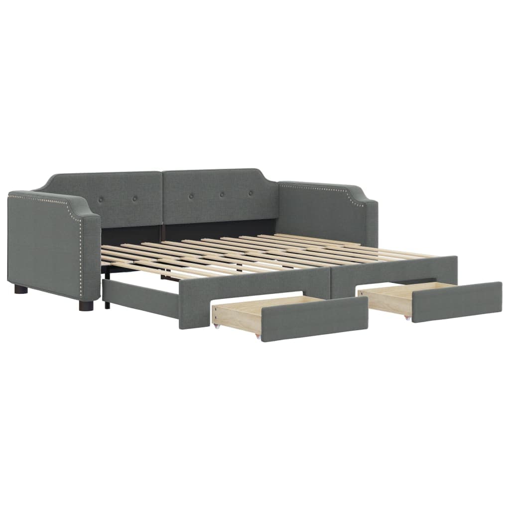 vidaXL Sofá-cama c/ gavetão e gavetas 90x200 cm tecido cinzento-escuro