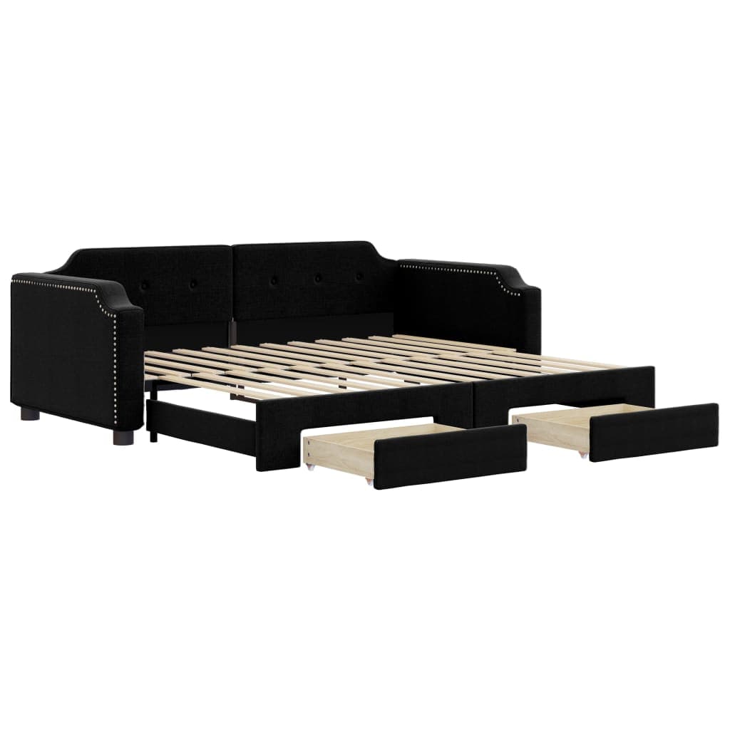 vidaXL Sofá-cama com gavetão e gavetas 90x200 cm tecido preto