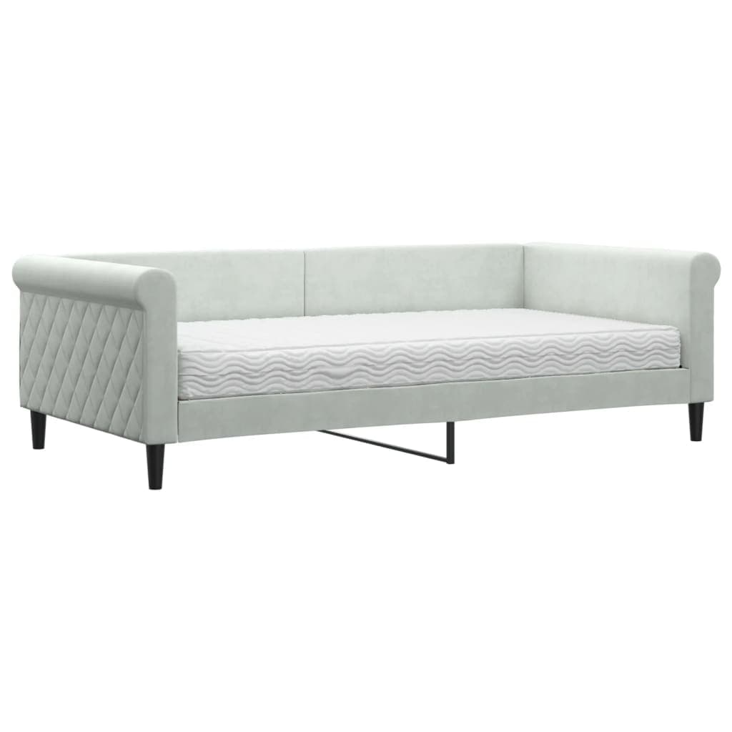 vidaXL Sofá-cama com colchão 100x200 cm veludo cinzento-claro
