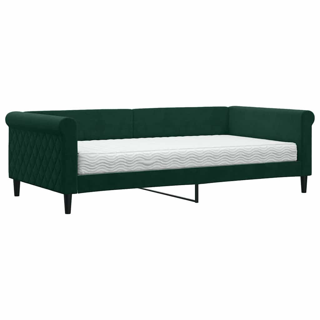 vidaXL Sofá-cama com colchão 100x200 cm veludo verde-escuro