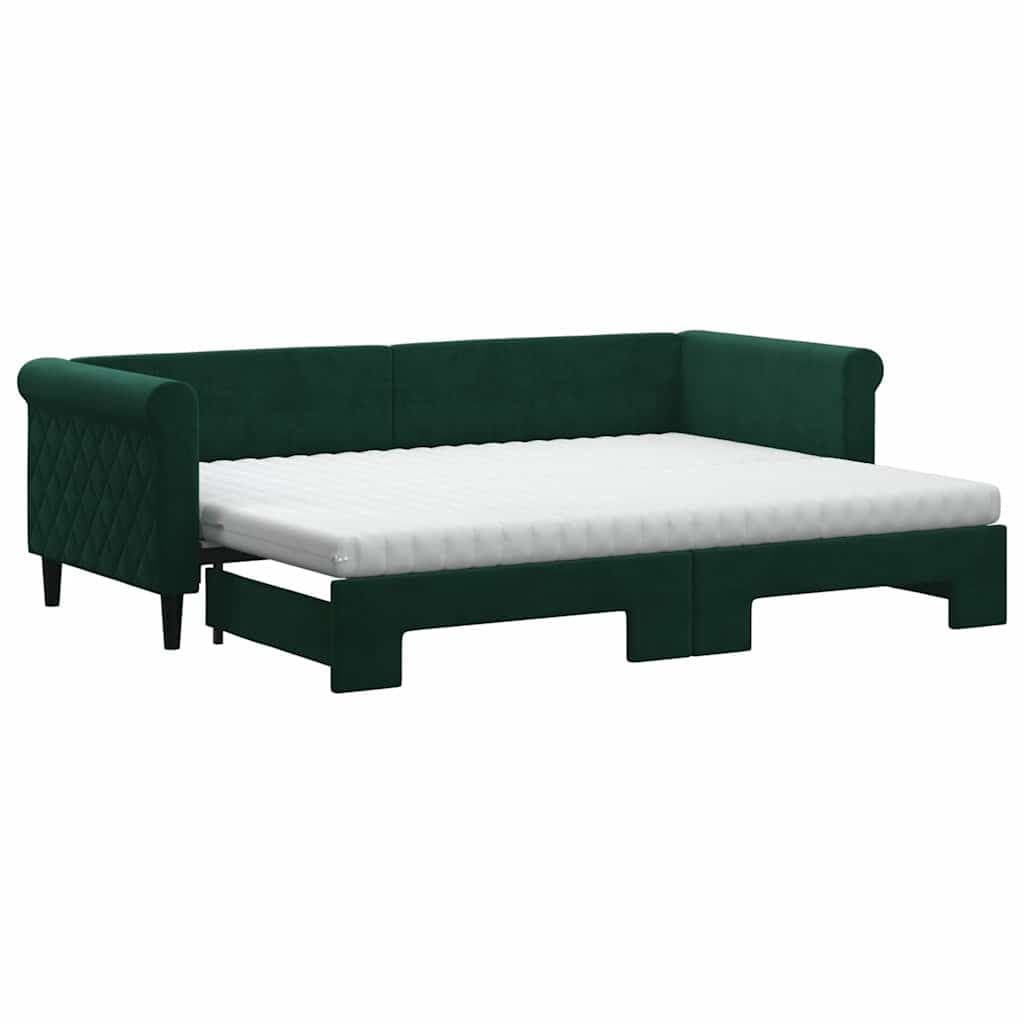 vidaXL Sofá-cama com Gavetão e Colchões 80x200cm Veludo Verde-escuro - 3698438715