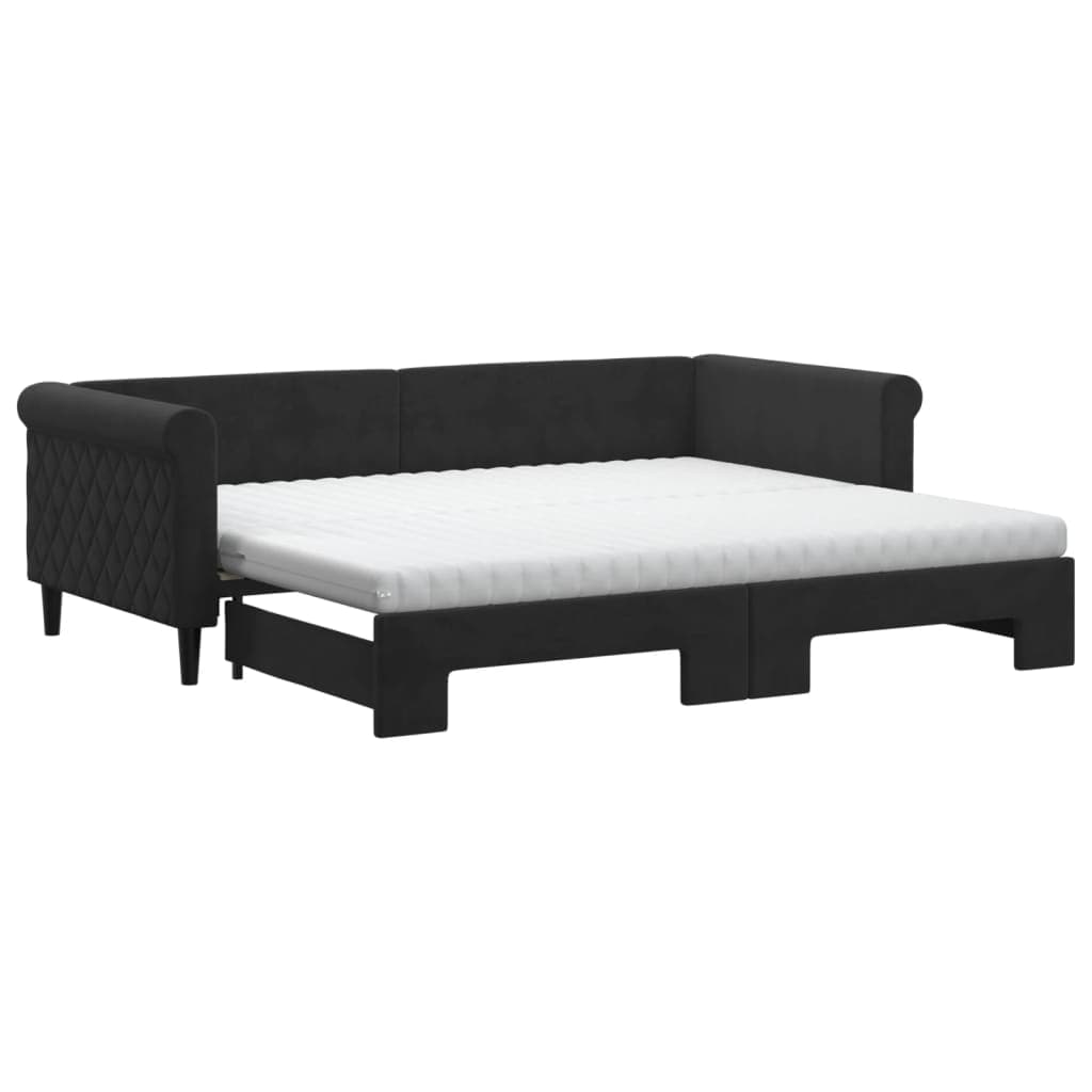 vidaXL Sofá-cama com gavetão e colchões 90x200 cm veludo preto