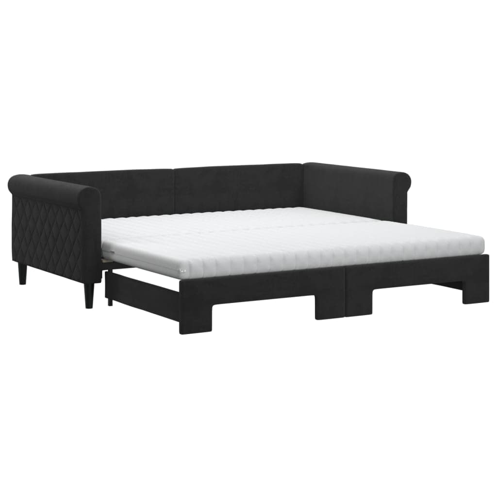 vidaXL Sofá-cama com gavetão e colchões 100x200 cm veludo preto