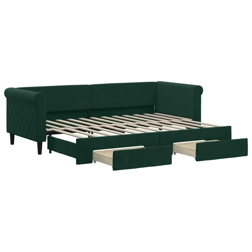 vidaXL Sofá-cama com Gavetão e Gavetas 80x200cm Veludo Verde-escuro - 412728087