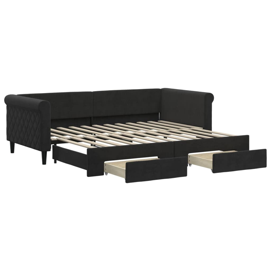 vidaXL Sofá-cama com Gavetão e Gavetas 90x200 cm Veludo Preto - 2916121975