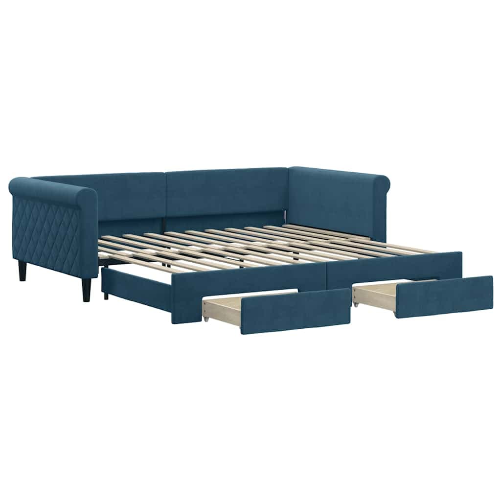 vidaXL Sofá-cama com gavetão e gavetas 100x200 cm veludo azul