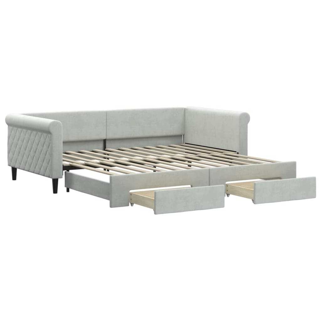 vidaXL Sofá-cama com Gavetão e Gavetas 100x200 cm Veludo Cinzento-claro - 3719989752