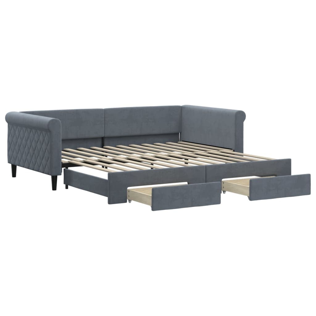 vidaXL Sofá-cama c/ gavetão e gavetas 100x200cm veludo cinzento-escuro