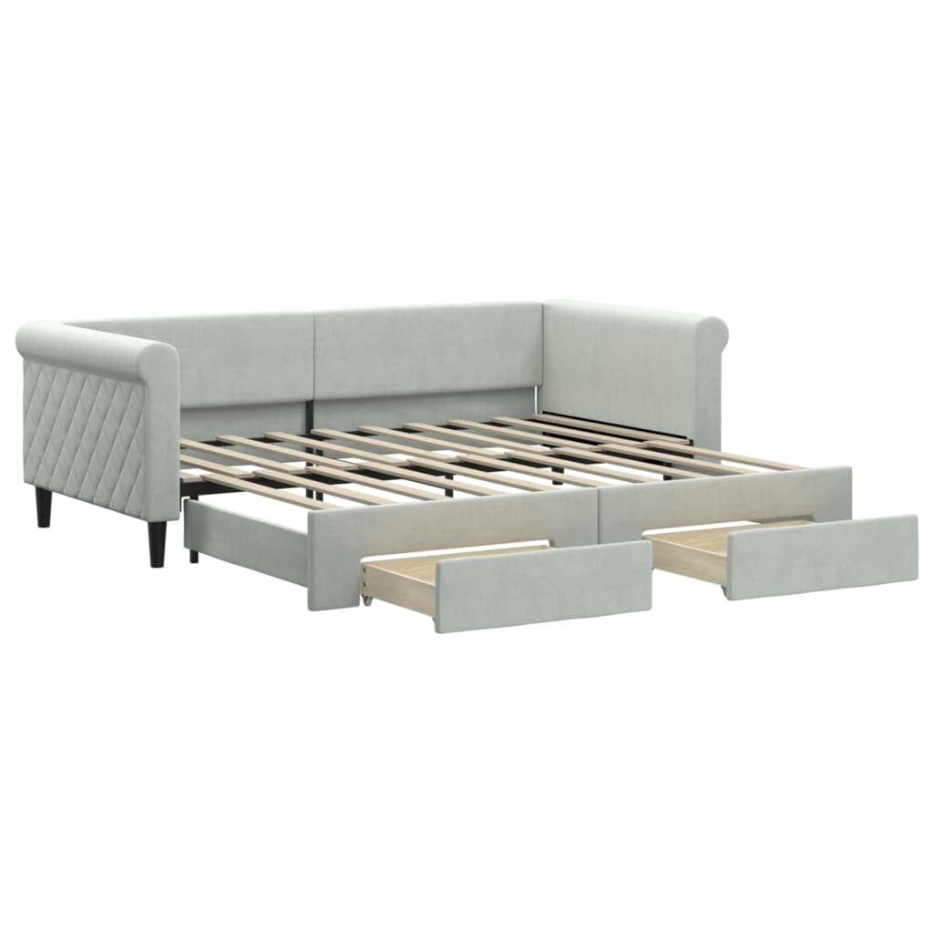 vidaXL Sofá-cama c/ gavetão e gavetas 90x190 cm veludo cinzento-claro