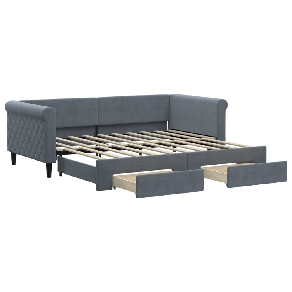vidaXL Sofá-cama c/ gavetão e gavetas 90x190 cm veludo cinzento-escuro