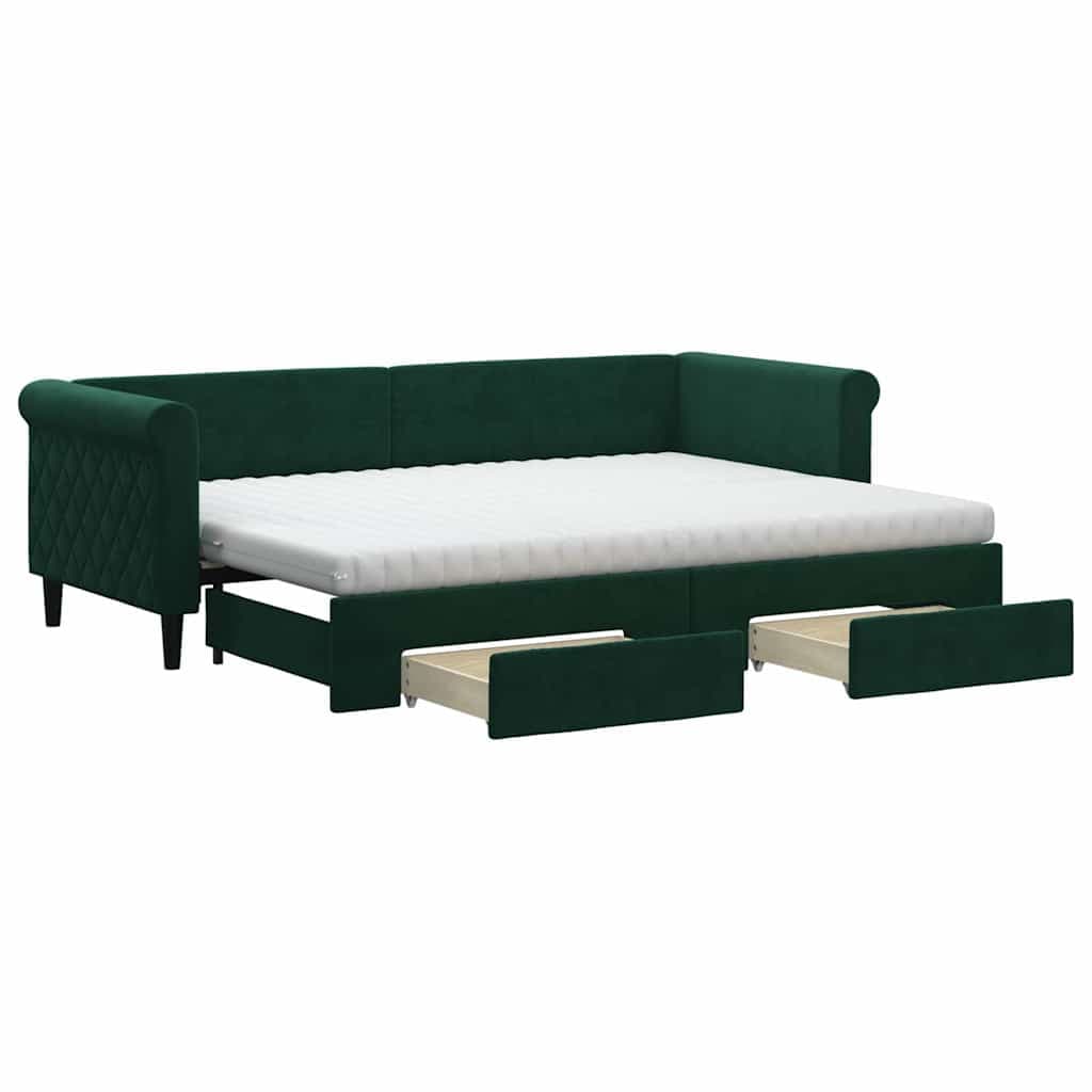 vidaXL Sofá-cama com Gavetão e Gavetas 80x200cm Veludo Verde-escuro - 588879294