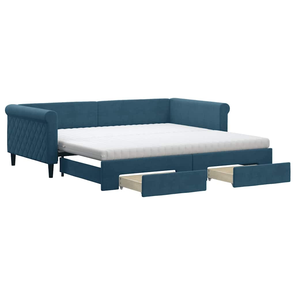 vidaXL Sofá-cama com gavetão e gavetas 100x200 cm veludo azul