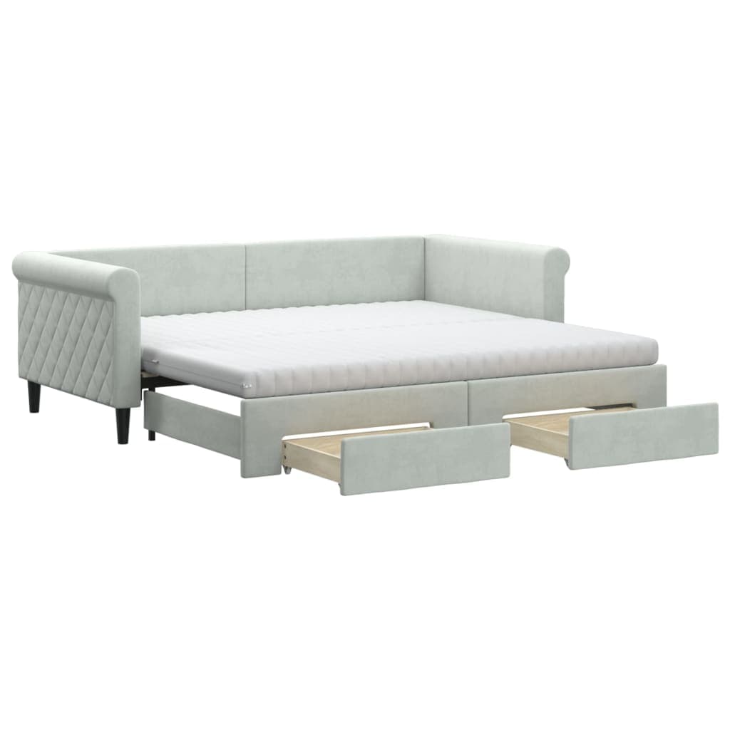 vidaXL Sofá-cama c/ gavetão e gavetas 90x190 cm veludo cinzento-claro