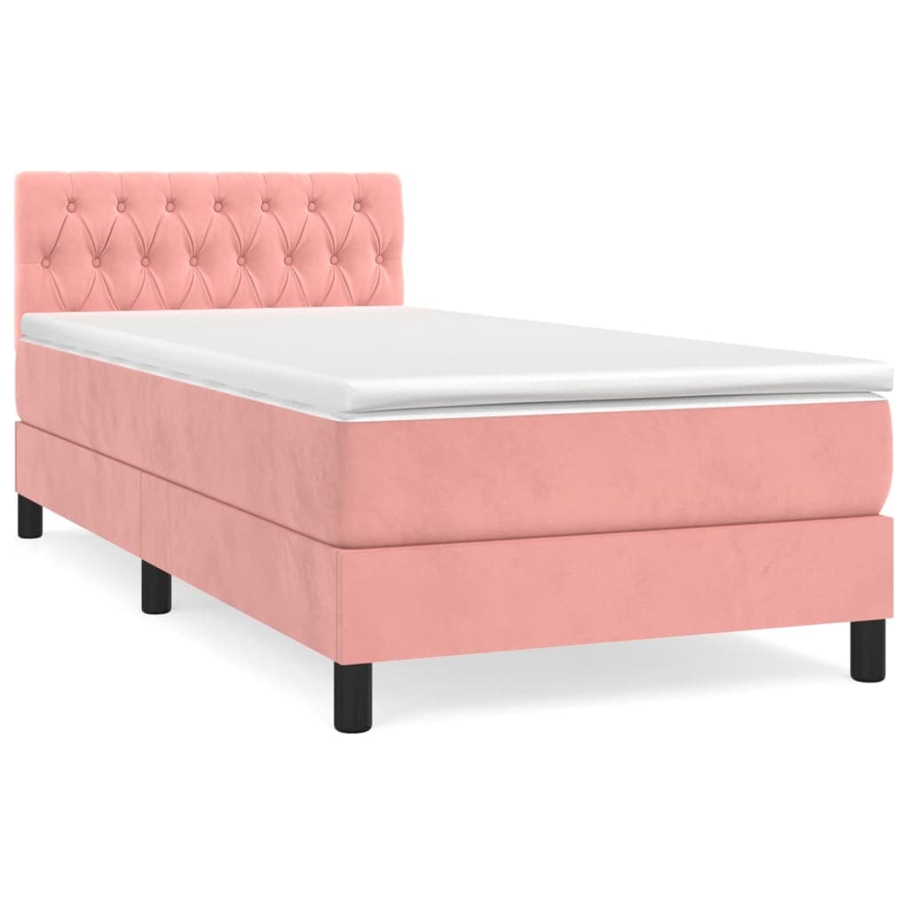 vidaXL Cama com molas/colchão 100x200 cm veludo rosa
