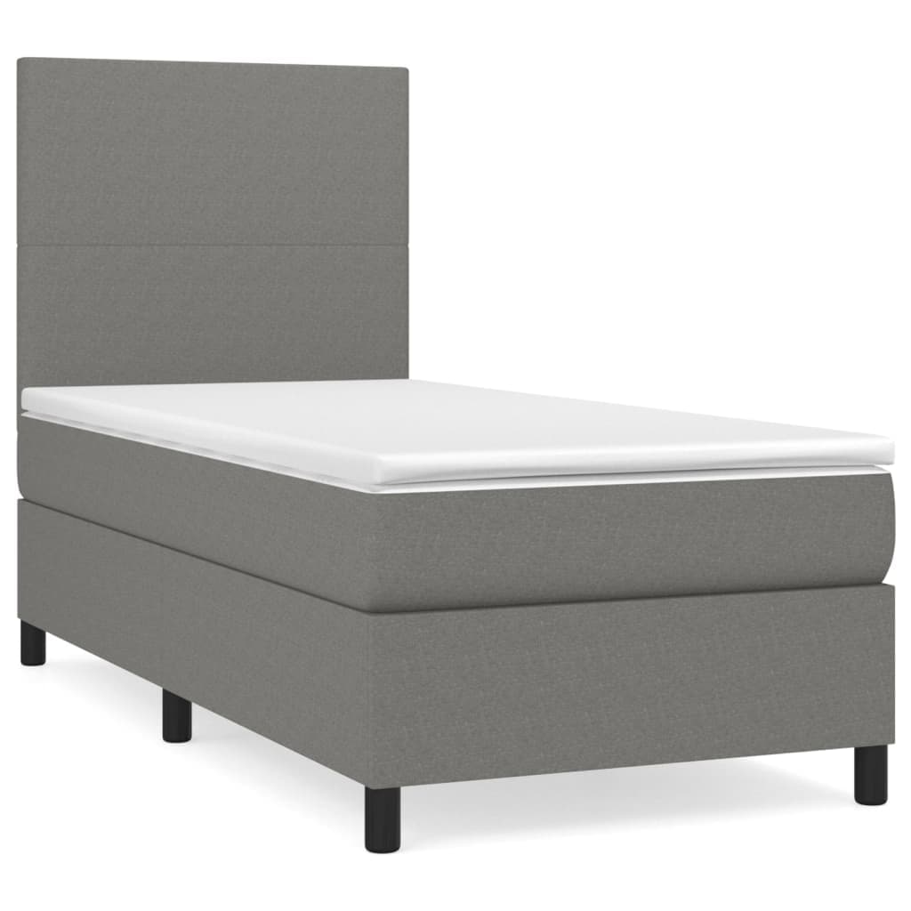 vidaXL Cama com Molas/colchão 100x200 cm Tecido Cinza-escuro - 90388769