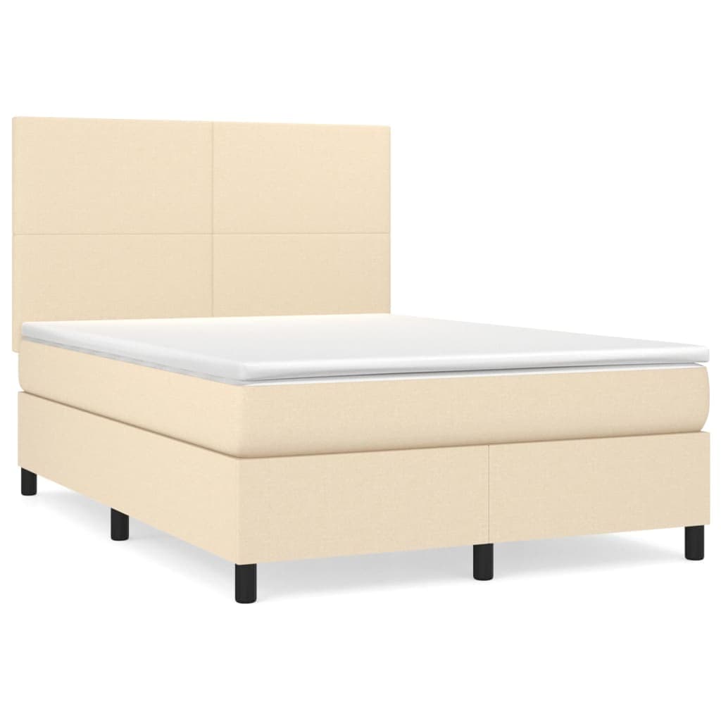 vidaXL Cama com molas/colchão 140x190 cm tecido cor creme