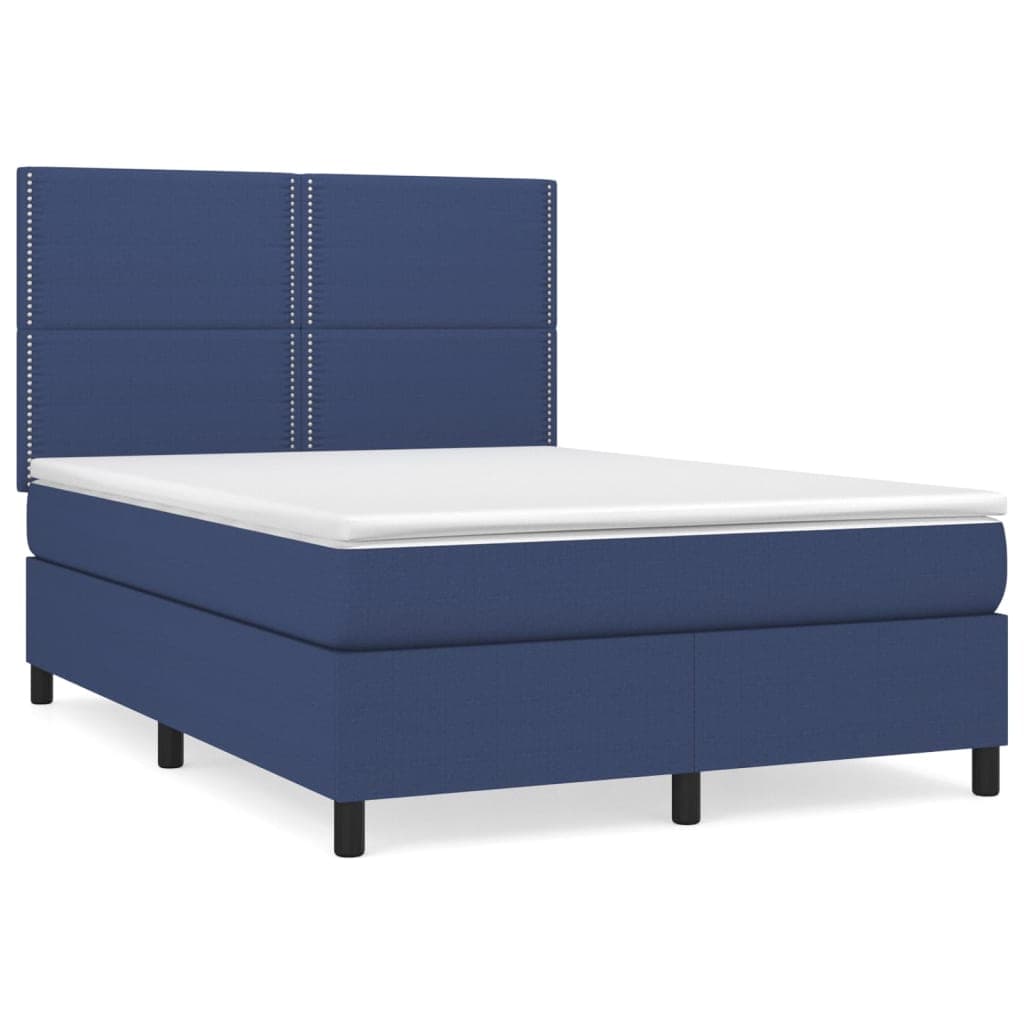 vidaXL Cama com molas/colchão 140x190 cm tecido azul