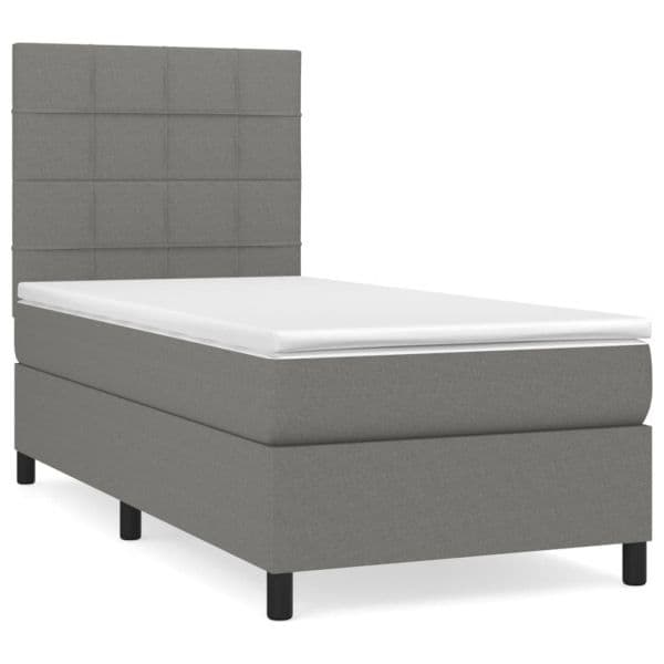 vidaXL Cama com Molas/colchão 90x190 cm Tecido Cinza-escuro - 4122888686