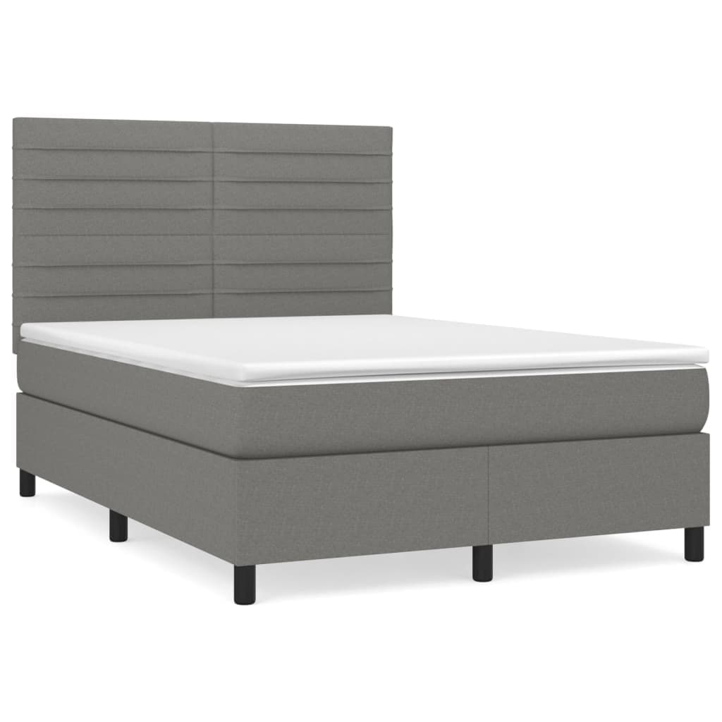 vidaXL Cama com molas/colchão 140x200 cm tecido cinzento-escuro
