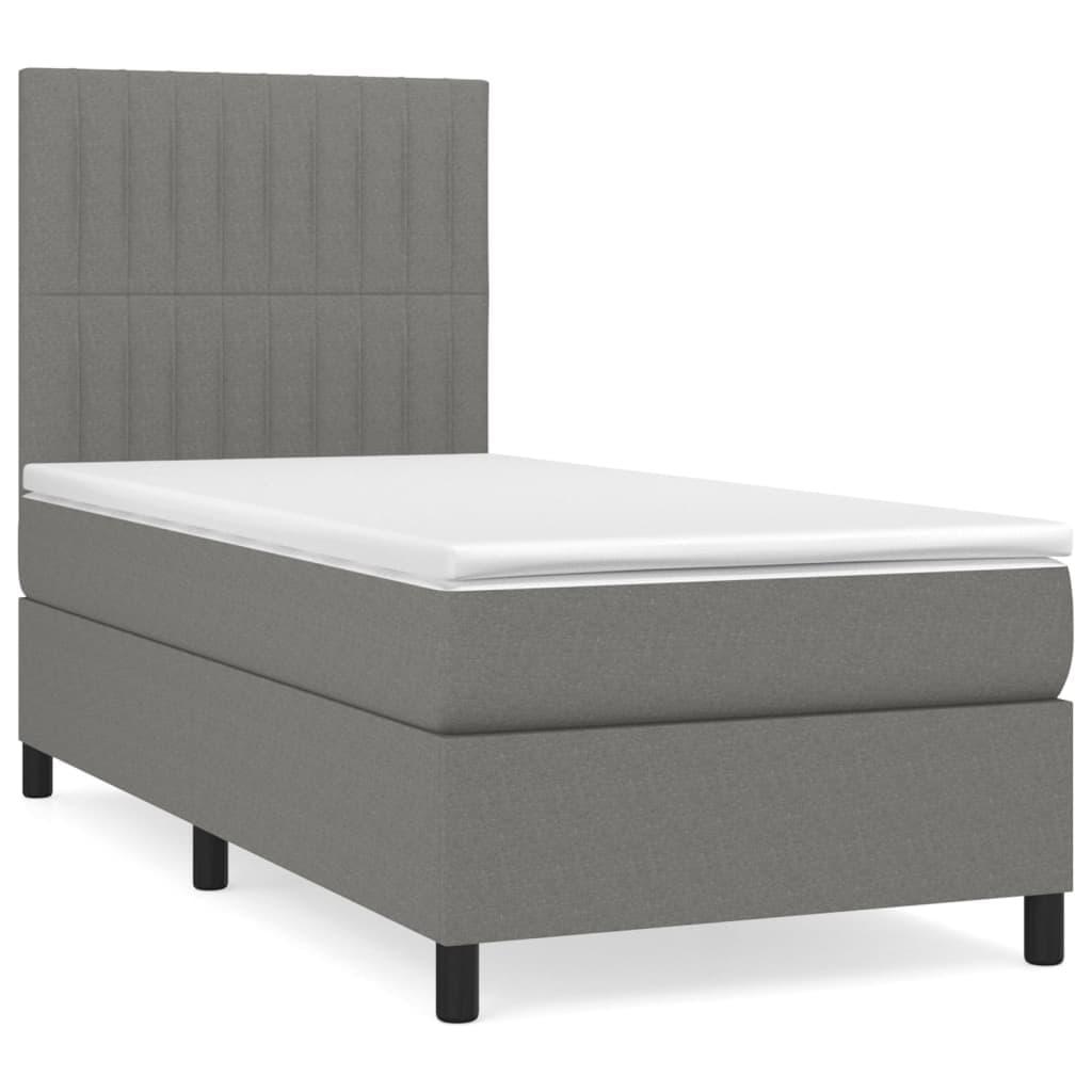 vidaXL Cama com Molas/colchão 100x200 cm Tecido Cinza-escuro - 3298839117