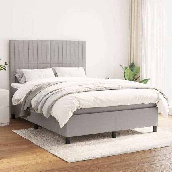 vidaXL Cama com Molas/colchão 140x200 cm Tecido Cinzento-claro - 1872722293