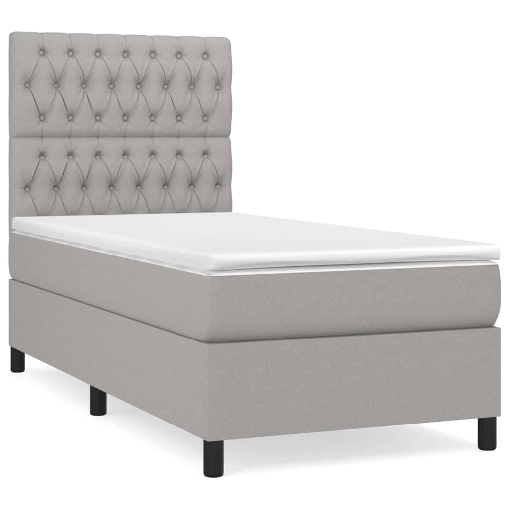 vidaXL Cama com molas/colchão 90x200 cm tecido cinza-claro