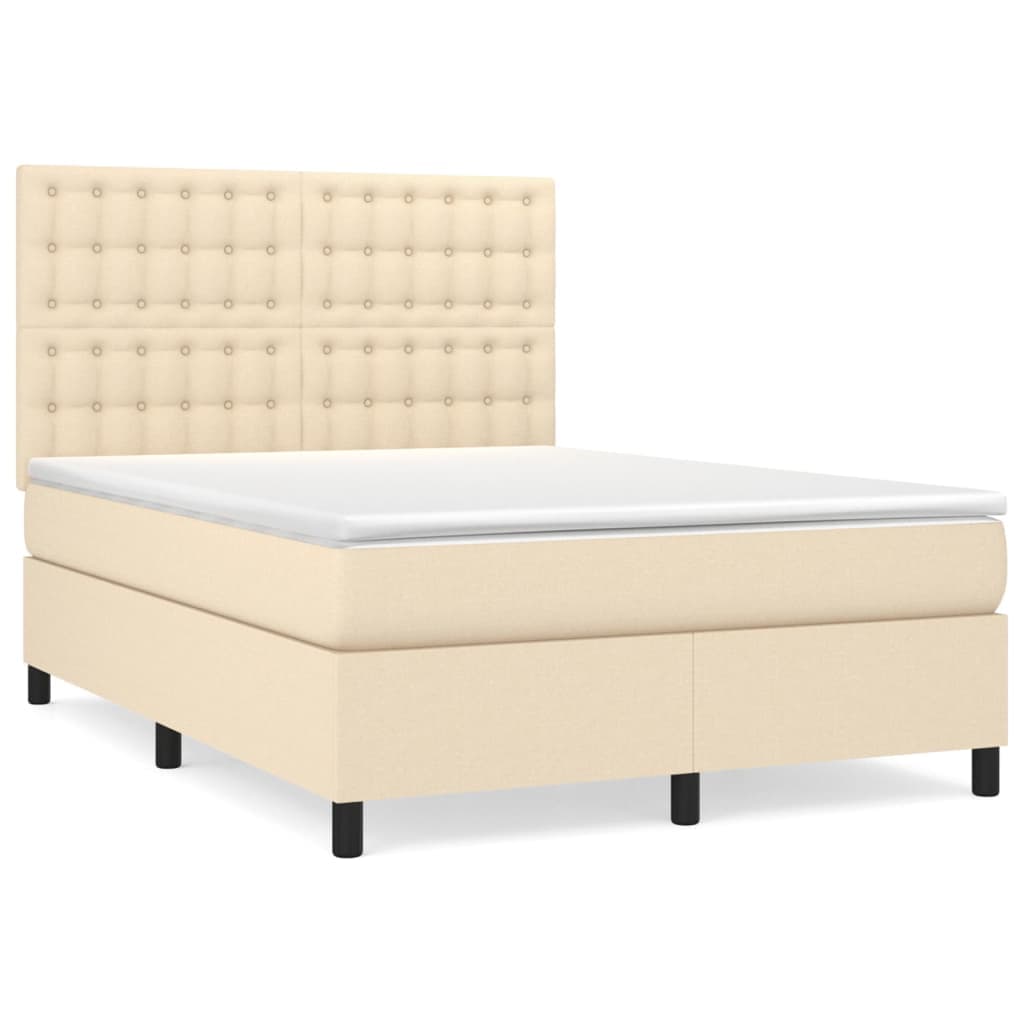 vidaXL Cama com molas/colchão 140x200 cm tecido cor creme