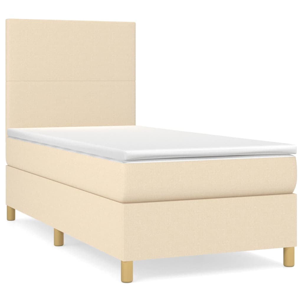 vidaXL Cama com molas/colchão 90x190 cm tecido cor creme