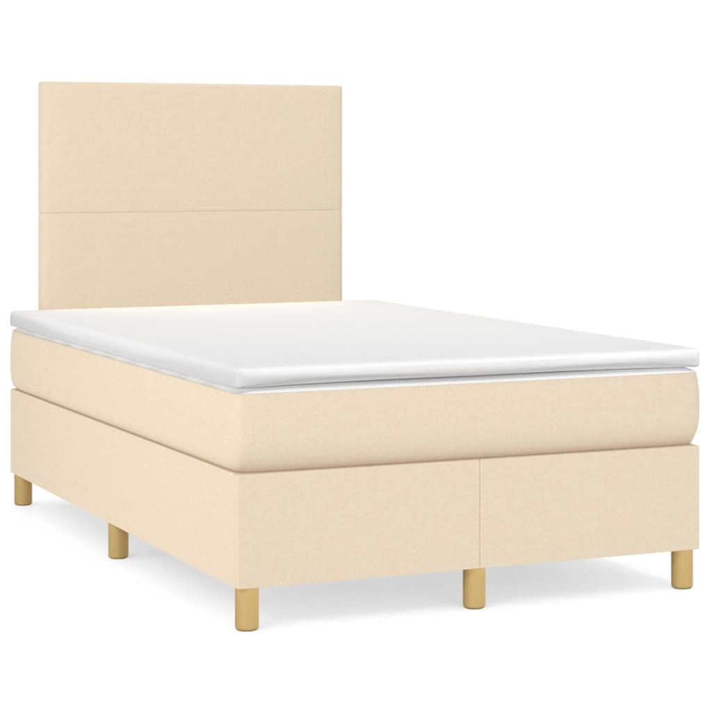 vidaXL Cama com molas/colchão 120x200 cm tecido cor creme