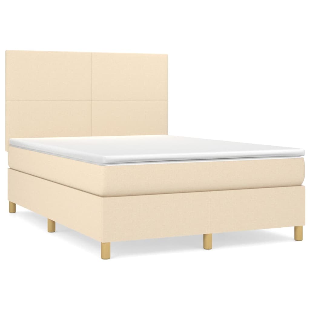 vidaXL Cama com molas/colchão 140x190 cm tecido cor creme
