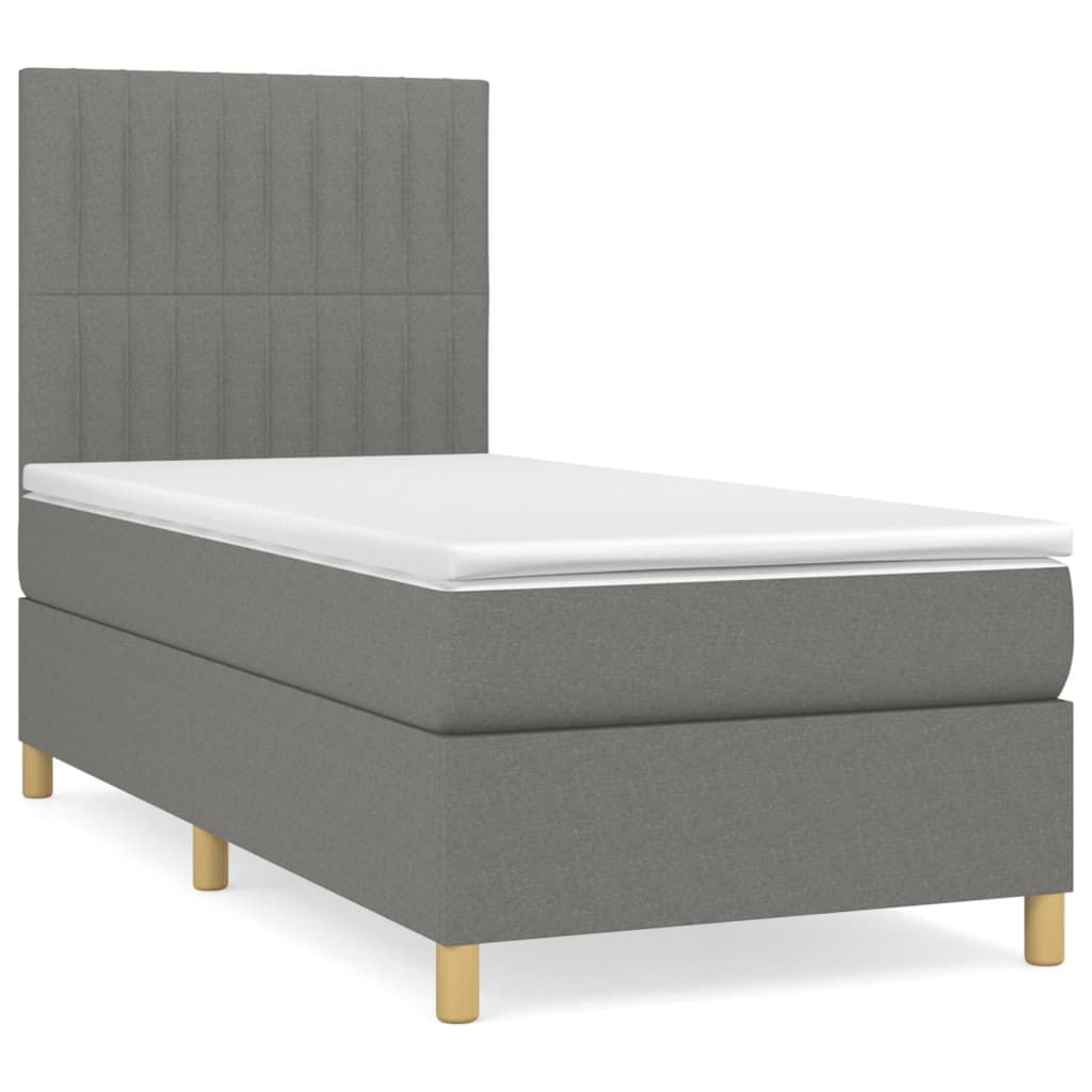 vidaXL Cama com Molas/colchão 100x200 cm Tecido Cinza-escuro - 2291650934