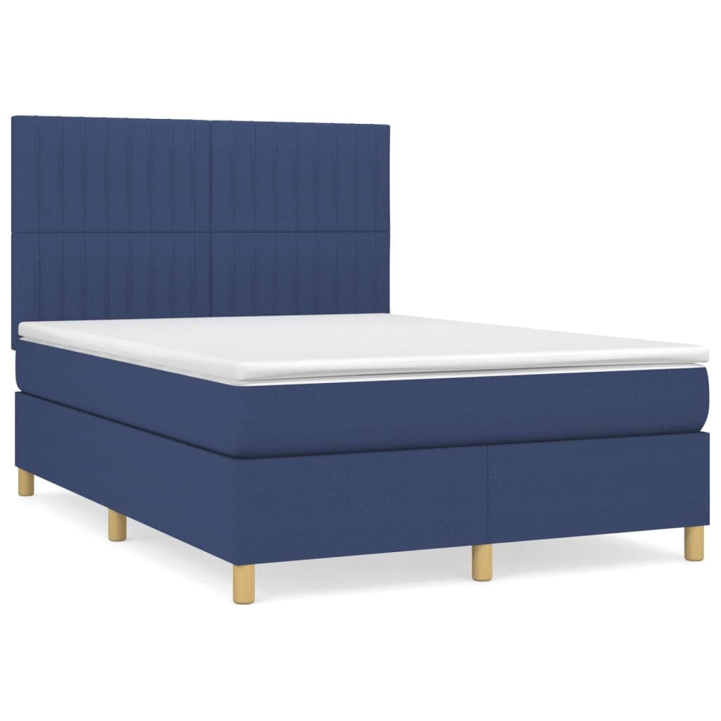 vidaXL Cama com molas/colchão 140x190 cm tecido azul