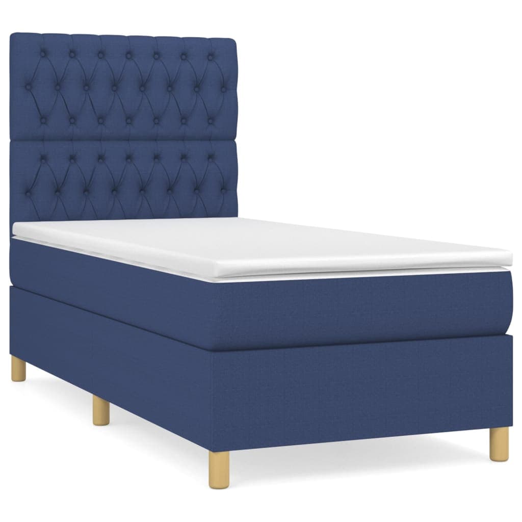 vidaXL Cama com Molas/colchão 90x190 cm Tecido Azul - 1008500001