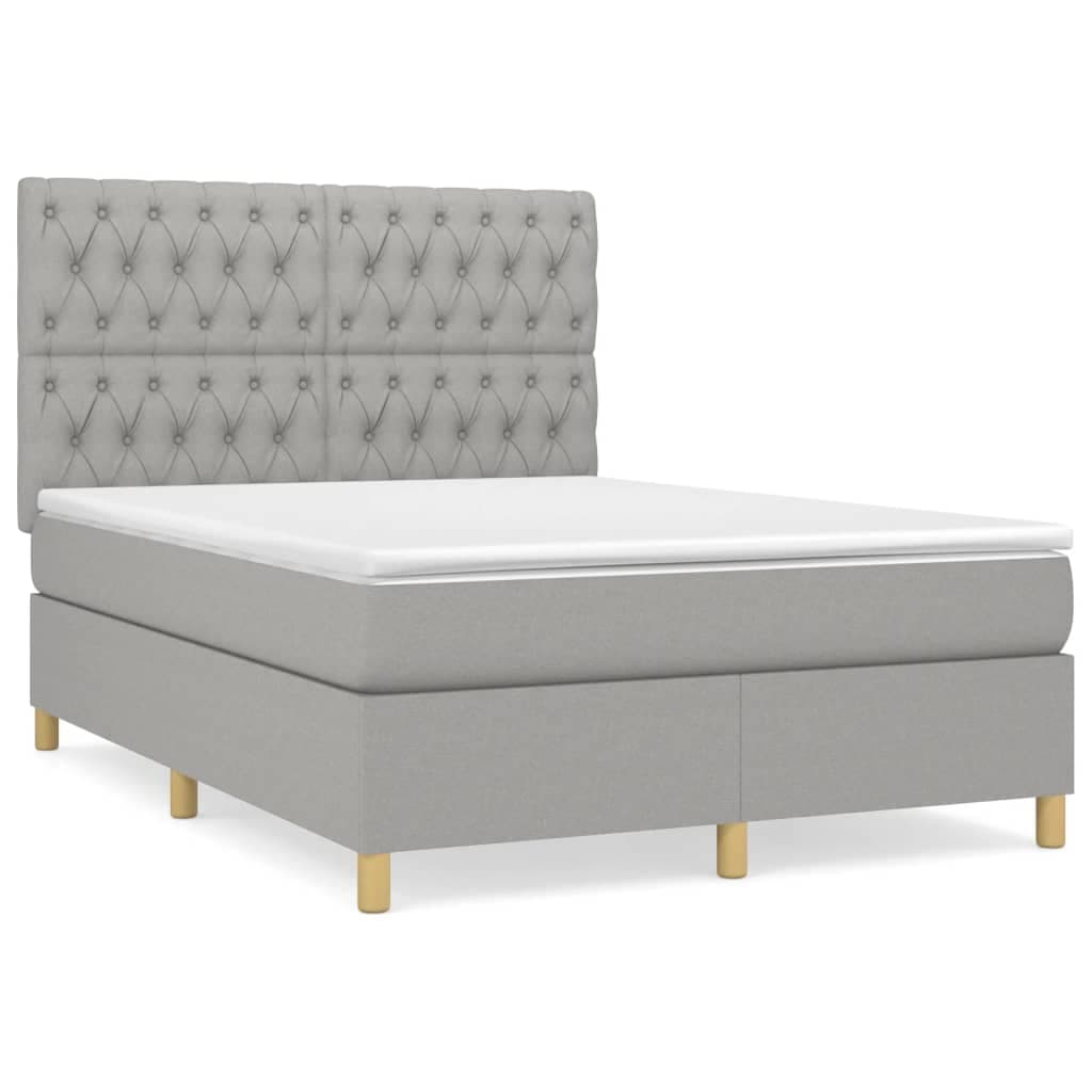 vidaXL Cama com Molas/colchão 140x190 cm Tecido Cinzento-claro - 4009752253
