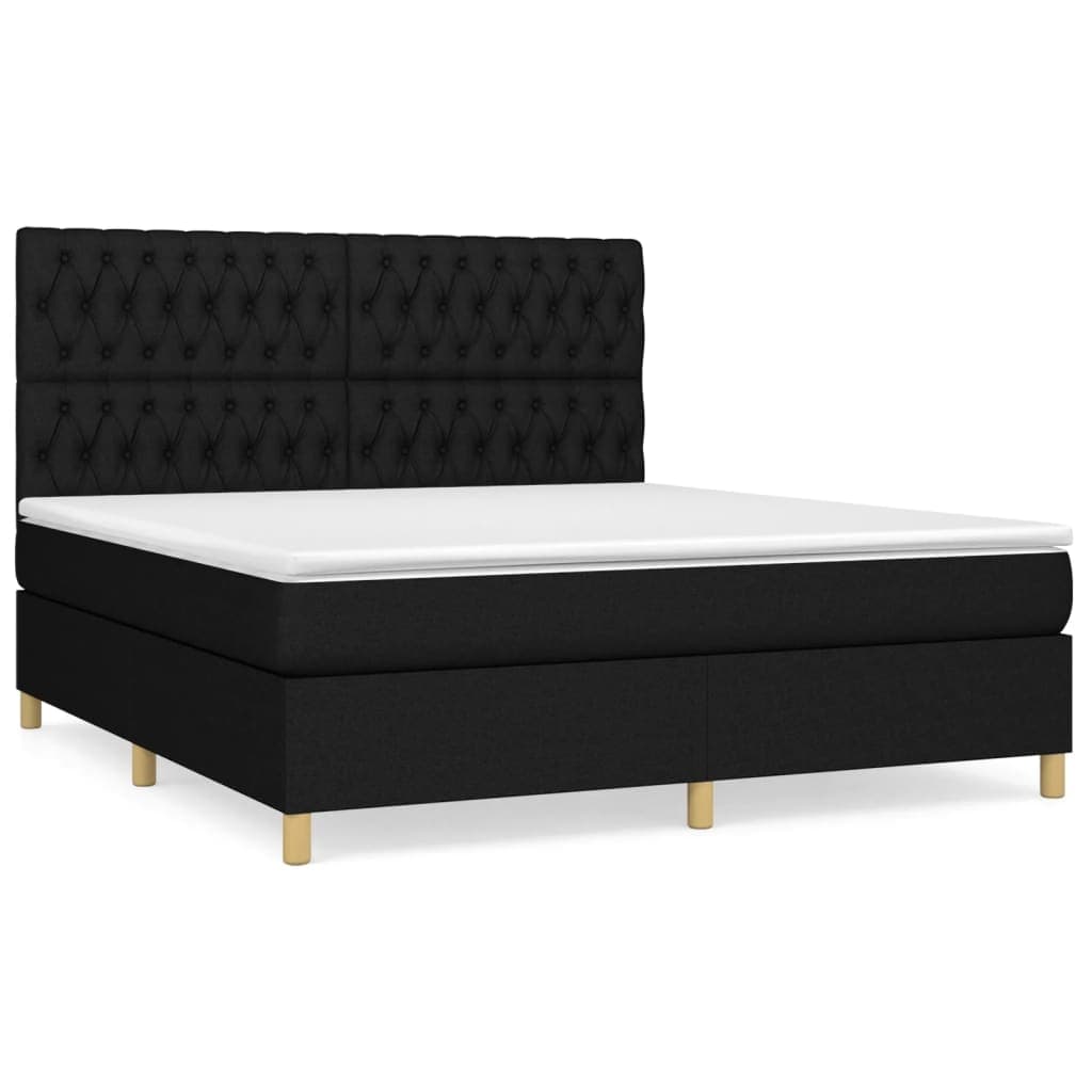 vidaXL Cama com molas/colchão 180x200 cm tecido preto