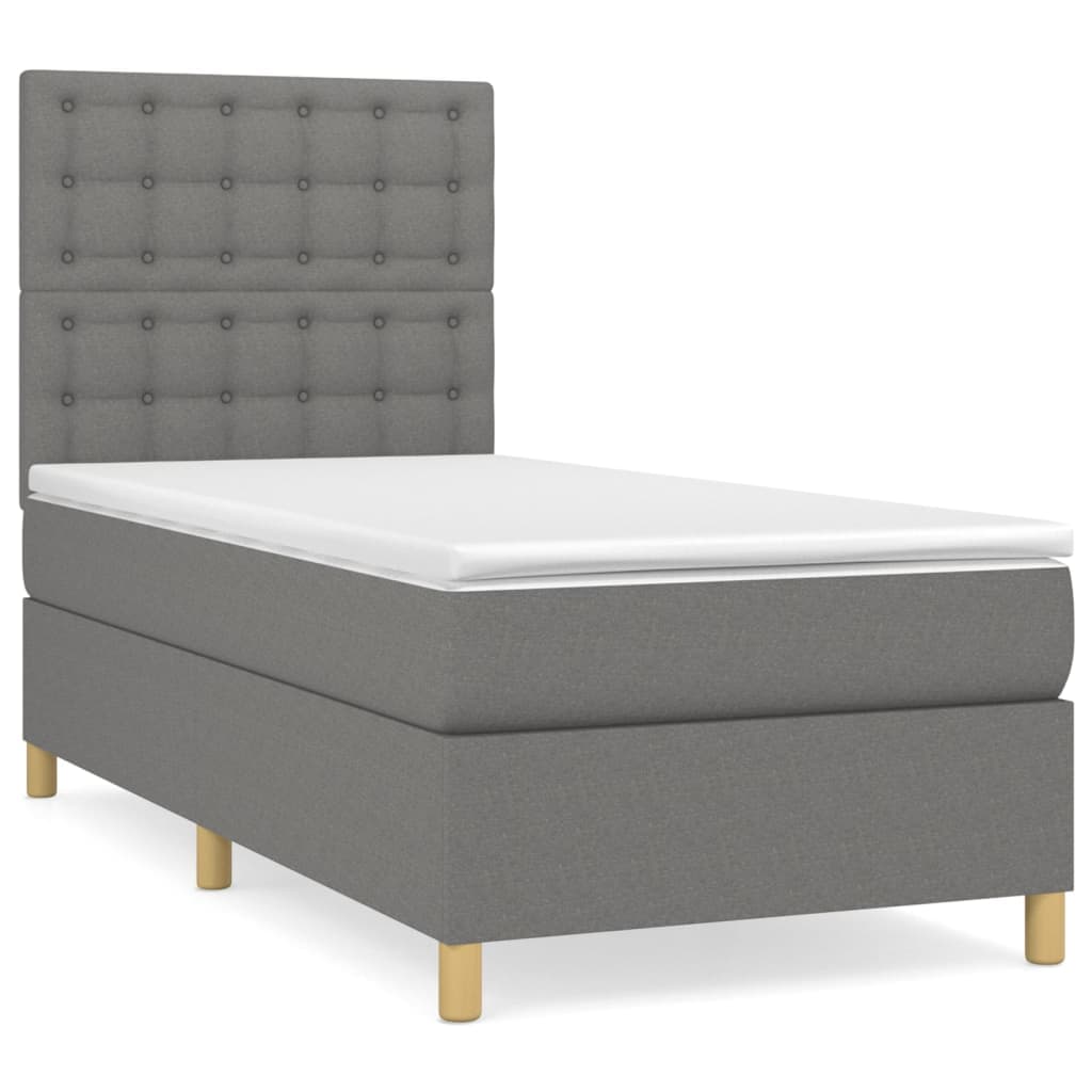 vidaXL Cama com molas/colchão 90x200 cm tecido cinzento-escuro